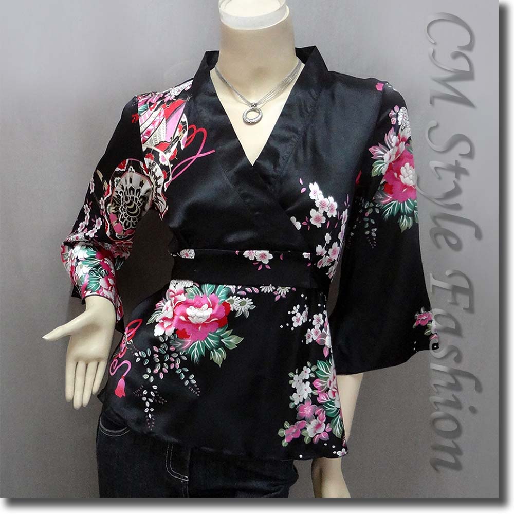 Black Japanese Kimono Style Top