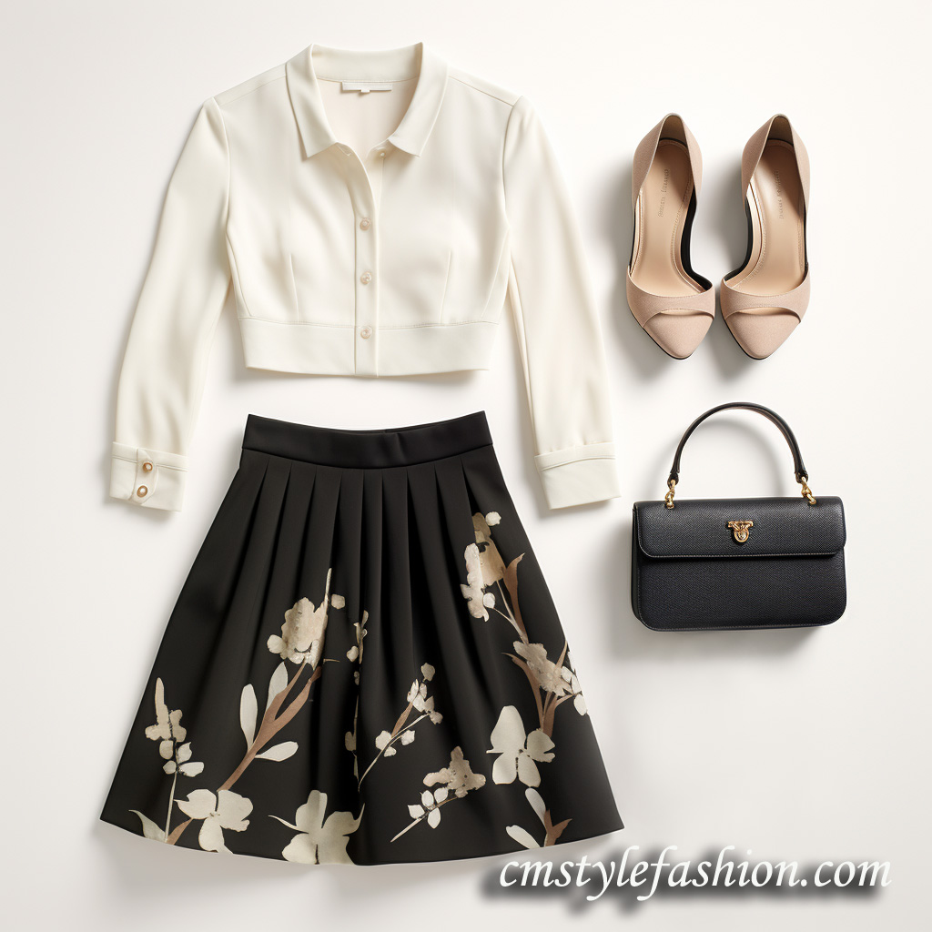 Business casual with blouse and A-line skirt