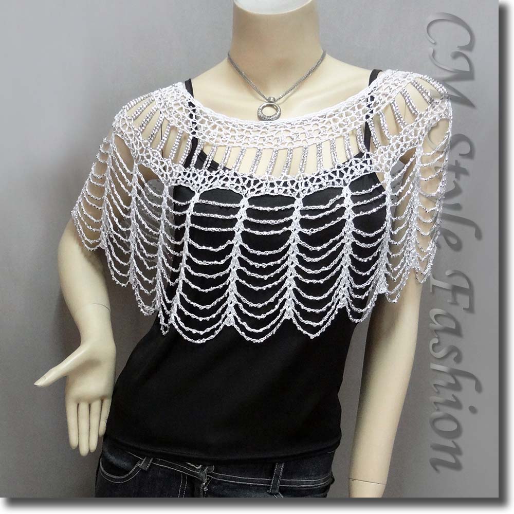Party Wear White Beaded Poncho