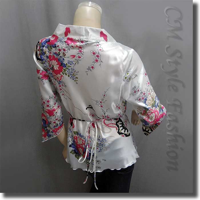 Yukata Kimono Design Silky Satin Wrap Tie Top White 2XL XXL | eBay