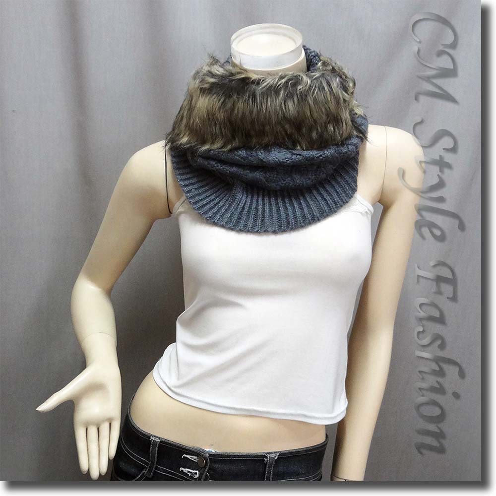 Faux Fur Knitted Snood Gray