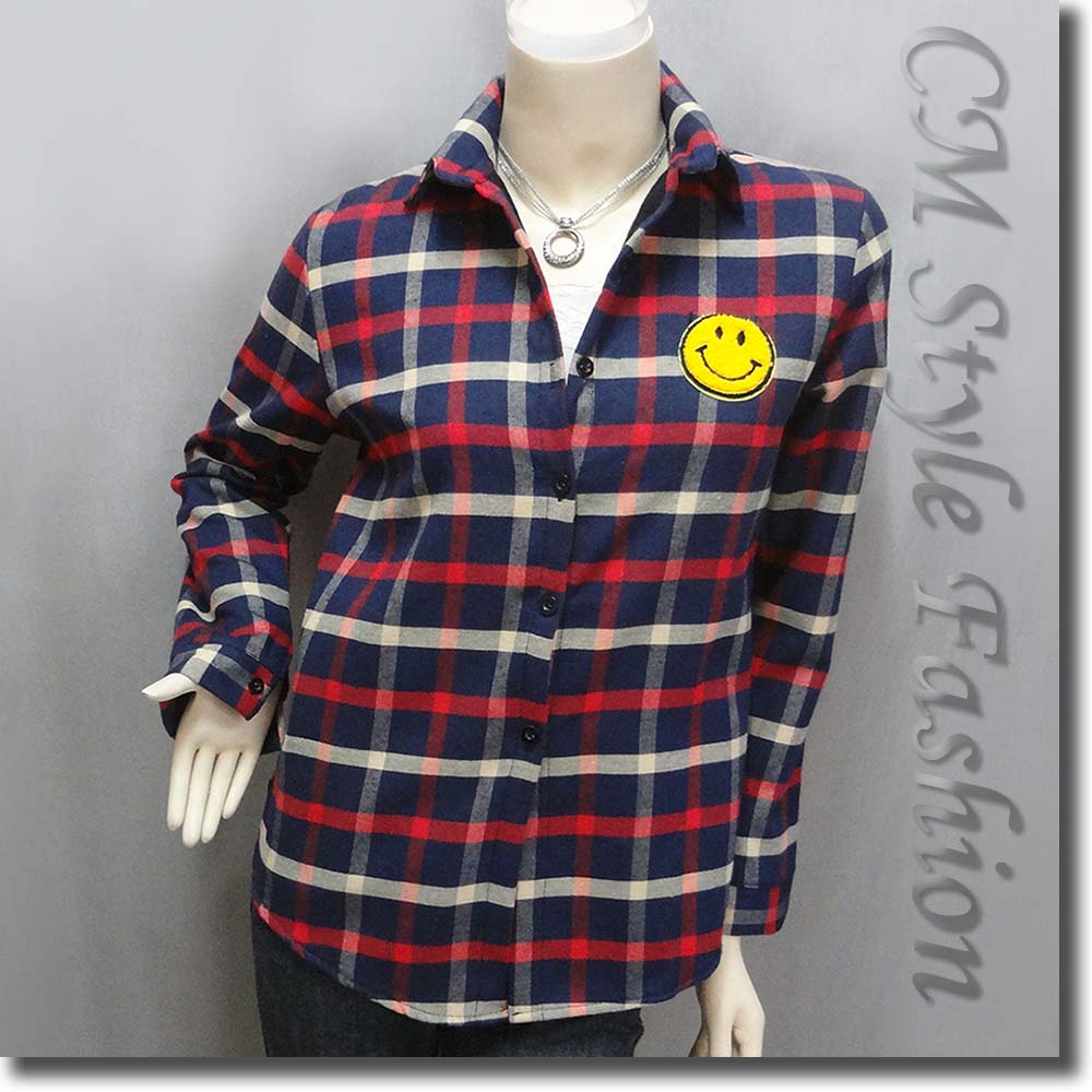 Plaid Checked Gingham Smiley Face Shirt Top